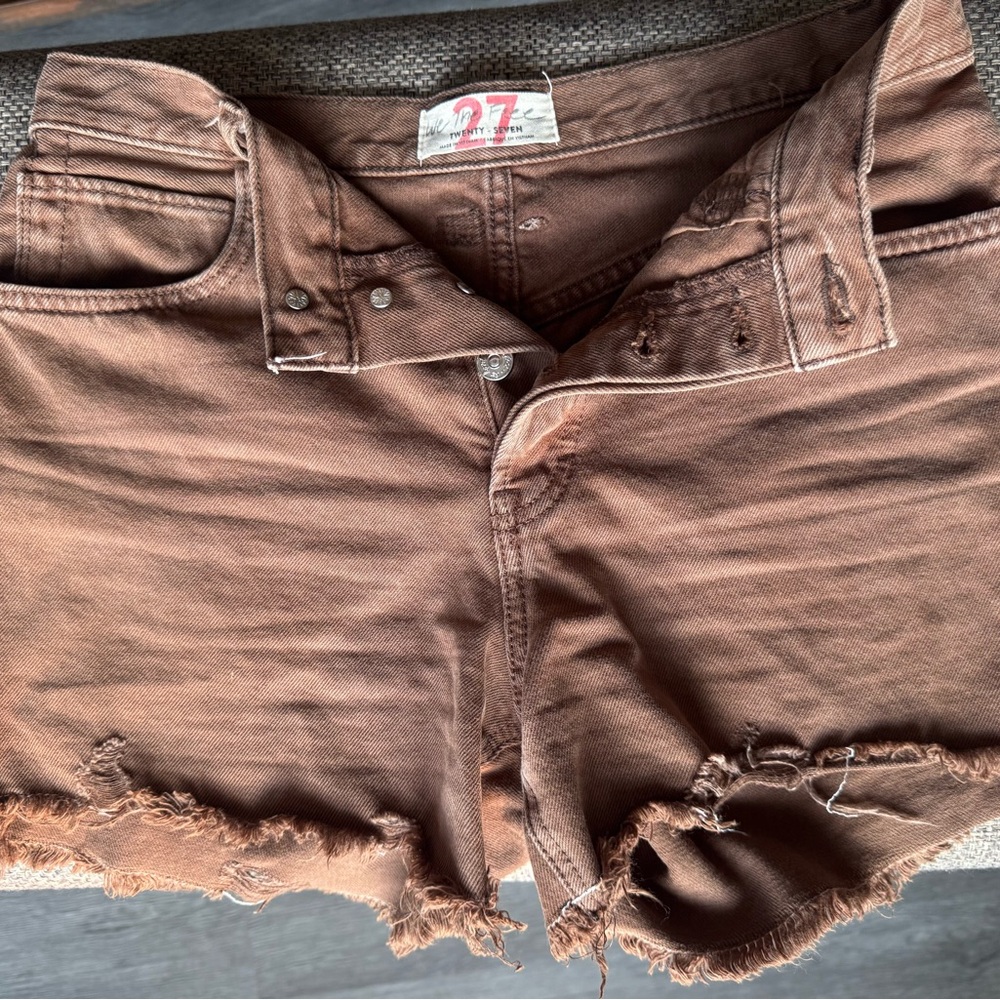 We The Free High Rise Distressed Cutoff Shorts Brown Size 27 Boho Festival